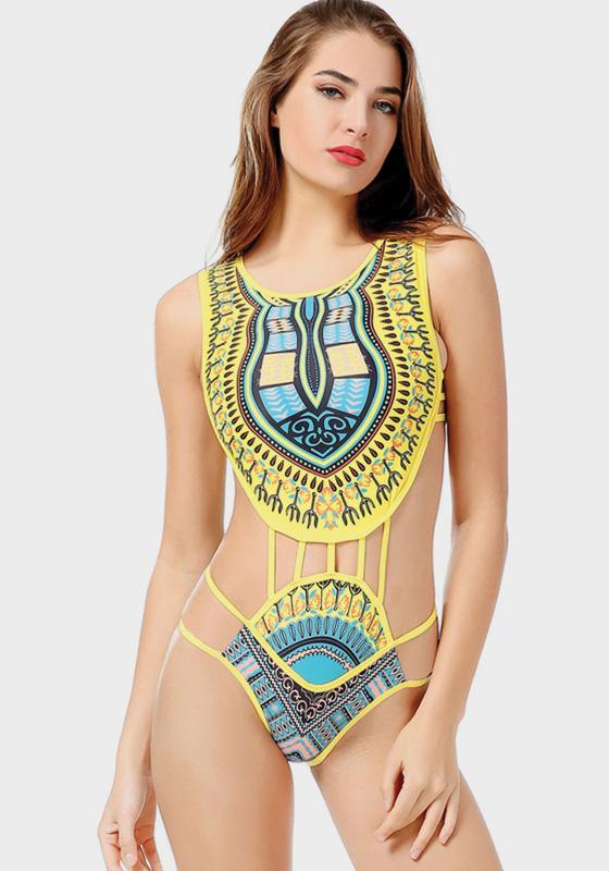 Navi African Print Cut Out Bikini Navi African Print Cut Out Bikini